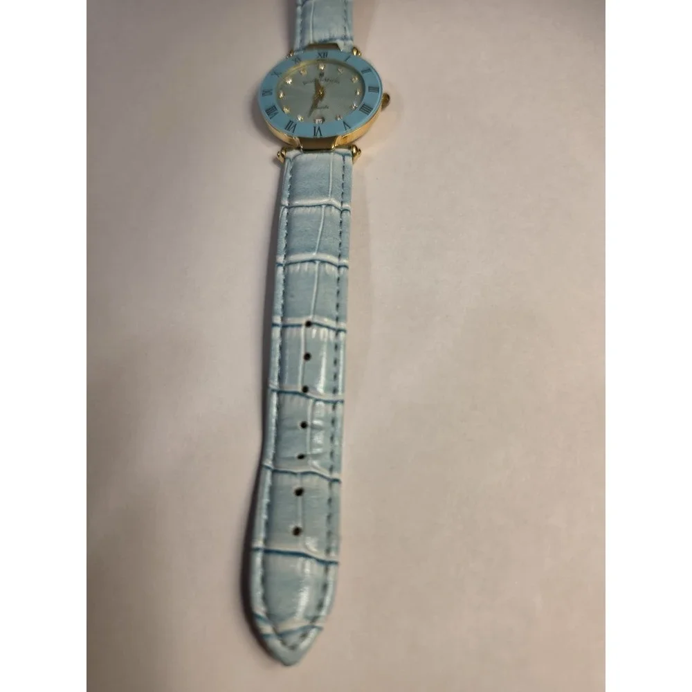 Jacques du Manoir 2409G Women's Blue Crystal Dial Gold Tone Quartz Watch Works